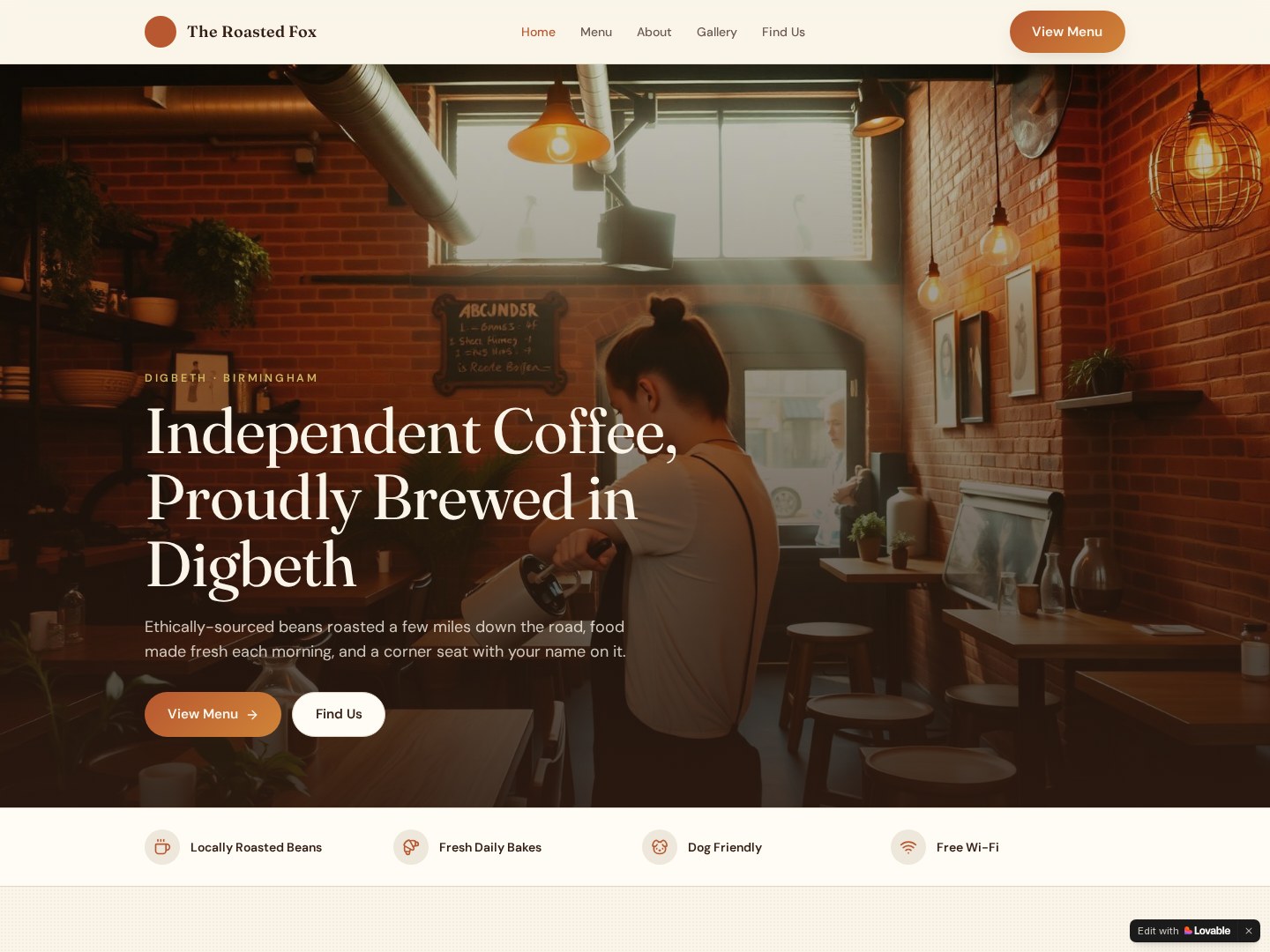 Website design for The Roasted Fox coffee shop